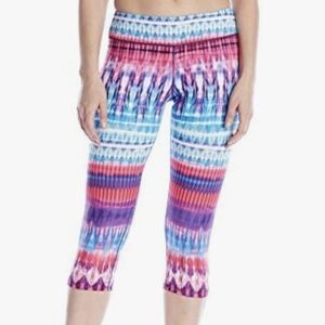 *PL Movement by Pink Lotus Blue & Pink Ikat Tie-Dye Ombre Capri Leggings Sz M